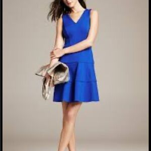 Banana Republic Blue Pleated Mini Dress V-Neck Sleeveless